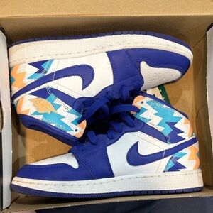 Nike Kids High-Top Sneakers Royal Blue, White & Teal with Orange Accents